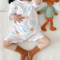宝宝睡袋婴儿夏季纯棉薄款半袖分腿儿童无骨空调房睡衣防踢被护肚