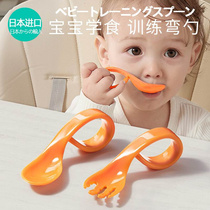 宝宝勺子学习吃饭训练一岁专用婴儿自主进食辅食弯曲感温勺新生2