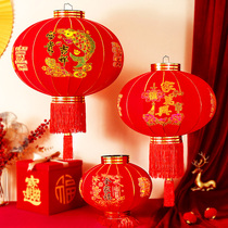 新年大红色灯笼一对2023过年春节家用阳台室外门口植绒布挂饰喜庆
