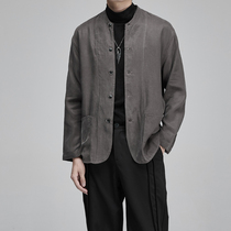 高品质天丝 无领灰色和黑色宽松单西夹克外套日式休闲山本风西装