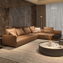 纳威意式极简转角真皮沙发客厅2023新款棕色现代简约广东佛山家具