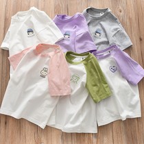 洋气童装夏季新款儿童女童纯棉短袖T恤衫 宝宝中大童圆领白色上衣