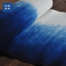 传统靛蓝染渐变手织土布茶席暖帘布料植物染草木染拼布刺子绣DIY