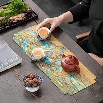 中式双面古画茶席 防水禅意干泡单人茶巾布垫子 桌旗茶布茶道配件