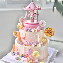 韩版创意旋转木马音乐盒可爱梦幻粉嫩少女心公主生日蛋糕装饰摆件