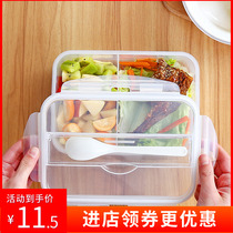 普业分格饭盒保鲜盒便当盒带勺子塑料微波炉便当盒水果盒便携餐盒