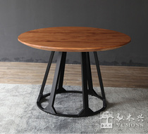 茶几欧式餐桌椅组合铁艺实木圆桌饭桌简约现代小户型圆桌圆形餐桌