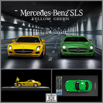 TimeMicro1:64 奔驰SLS 黄色 绿色 素色 仿真合金车模 收藏 摆件