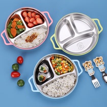 304不锈钢儿童圆餐盘幼儿园食品级餐具密封加深加厚分格中式餐盘