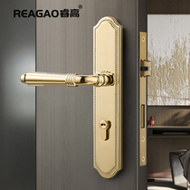 睿高美式纯铜门锁室内卧室欧式木门门把手复古全铜金色房门锁法式
