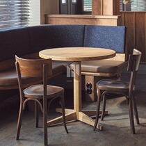 以木 中古实木咖啡桌方桌榆木侘寂风休闲小餐桌小圆桌餐厅桌子