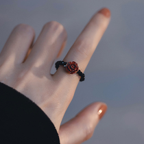 复古玫瑰串珠戒指女款甜酷个性时尚小众配饰秋冬新款设计感食指戒