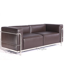 设计师不锈钢真皮软包扶手沙发会客接待洽谈座椅柯布西耶LC3 sofa