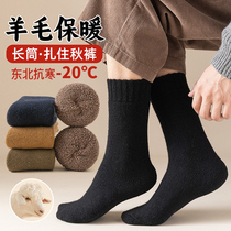 长筒袜子男冬季中筒袜加绒加厚男士羊毛袜黑色防臭保暖秋冬款长袜