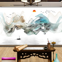 新中式沙发电视背景墙墙纸客厅墙布现代抽象山水壁画水墨壁纸849