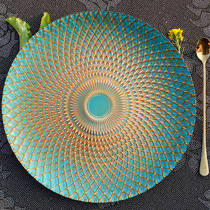 欧式风格大号水晶玻璃水果盘零食盘绿色菠萝盘客厅糖果盘圆形平盘