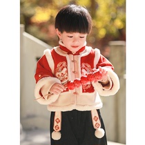 男童拜年服冬季新款儿童唐装龙年新年装男宝宝过年加绒中国风汉服
