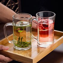 玻璃杯水杯家用待客大容量耐热耐高温泡茶杯子茶杯带把手啤酒杯