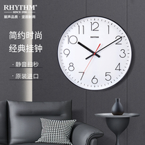 rhythm丽声挂钟客厅家用时尚2021新款钟表挂墙时钟静音卧室石英钟