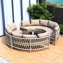 户外圆形藤沙发组合花园庭院半圆形藤椅沙发室外酒店弧形客厅沙发