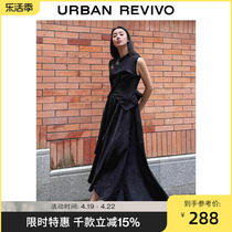 UR新款女装复古优雅设计感花朵坎肩无袖圆领连衣裙UWV732007