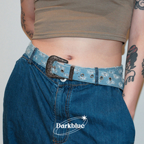 Darkblue 牛仔布破坏腰带蓝色欧美女士复古巴洛克时尚装饰皮带