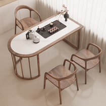 新中式实木阳台茶桌椅组合小户型岩板茶台办公室靠墙泡茶桌嵌入式