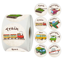500张/卷儿童卡通玩具贴纸3.8厘米火车飞机贴纸玩具学生奖励游戏