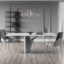 极简岩板餐桌白色亮光面意式轻奢现代简约高端设计师家用长方形桌