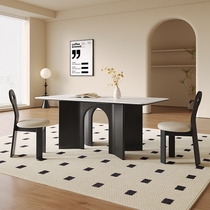 复古实木橡木餐桌轻奢现代简约长方形法式新款意式白色岩板餐桌