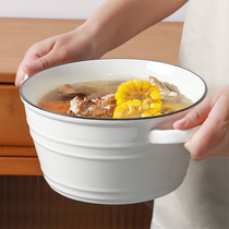 怀瑾双耳汤碗家用10英寸汤盆简约陶瓷餐具泡面碗大碗酸菜鱼大盆碗