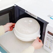厨房微波炉专用盒大号带盖微波炉圆形蒸笼热饭菜盒微波炉蒸饺器