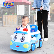 儿童电动车四轮摇摇车可坐人手推车婴儿遥控小孩遛娃玩具汽车警车