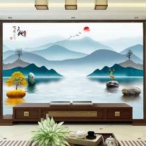 新中式水墨山水意境电视背景墙壁纸客厅大气墙纸定制壁画影视墙布
