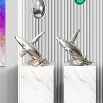 大型动物鲸鱼落地摆件玻璃钢海豚雕塑售楼处酒店大堂电镀艺术装置