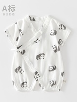 婴儿夏装连体衣纱布空调服睡衣男女宝宝哈衣夏季薄款衣服熊猫印花
