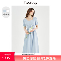 【商场同款】INSHOP新女茶歇法式连衣裙肌理感短袖长裙