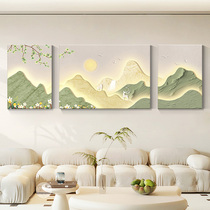 日照金山客厅装饰画现代简约沙发背景墙挂画法式奶油风三联画壁画