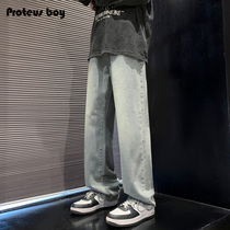 ProteusBoy牛仔裤男款春秋冬季男士做旧黄泥加厚加绒宽松直筒裤子