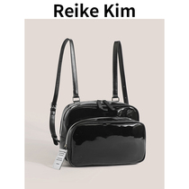 Reike Kim自制小众设计感Jennie同款双肩包百搭休闲黑色背包 亮面