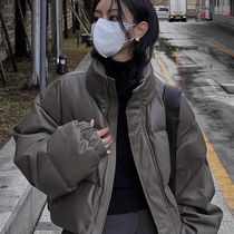 韩系短款pu皮羽绒棉衣棉服女冬季2023新款加绒加厚小个子夹棉外套