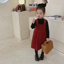 2023春秋装新款女童背心裙红色韩版洋气裙子儿童时髦公主吊带裙