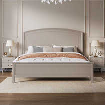 莫兰迪灰美式实木床全实木双人床1.8轻奢现代简约2米x2大床主卧床