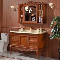 。现货美式浴室柜红橡木组合智能镜柜洗漱台大理石卫生间落地洗面