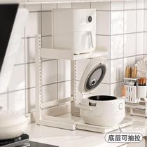 电饭煲置物架厨房台面可调节小型家电分层收纳放空气炸锅抽拉式架