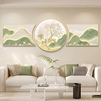 奶油风背有靠山客厅装饰画招财麋鹿寓意好三联画现代简约绿色壁画