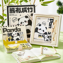 熊猫创意复古笔记本手账本磁扣本可爱彩页记事本日记本少女手帐本