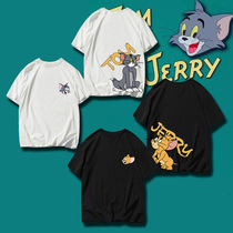 新款猫和老鼠卡通汤姆和杰瑞运动纯棉T恤情侣装bf风宽松大码短袖