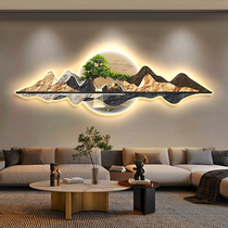 新中式客厅装饰画现代带led灯画迎客松书房沙发背景墙山水风景画