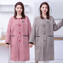 韩版棉布罩衣家用厨房做饭长袖围裙加肥正穿大褂防污带袖工作服女